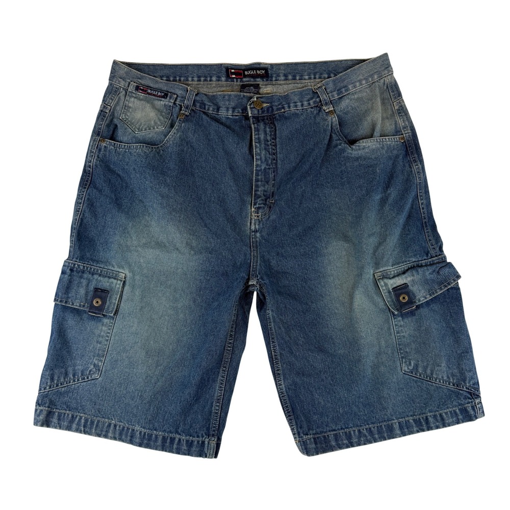 Bugle Boy Cargo Denim Shorts Mens 42 Blue Vintage 100% Cotton Faded Streetwear